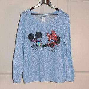 Disney Parks sz 1X Mickey & Minnie Blue Long Sleeve Pullover Sweatshirt Top